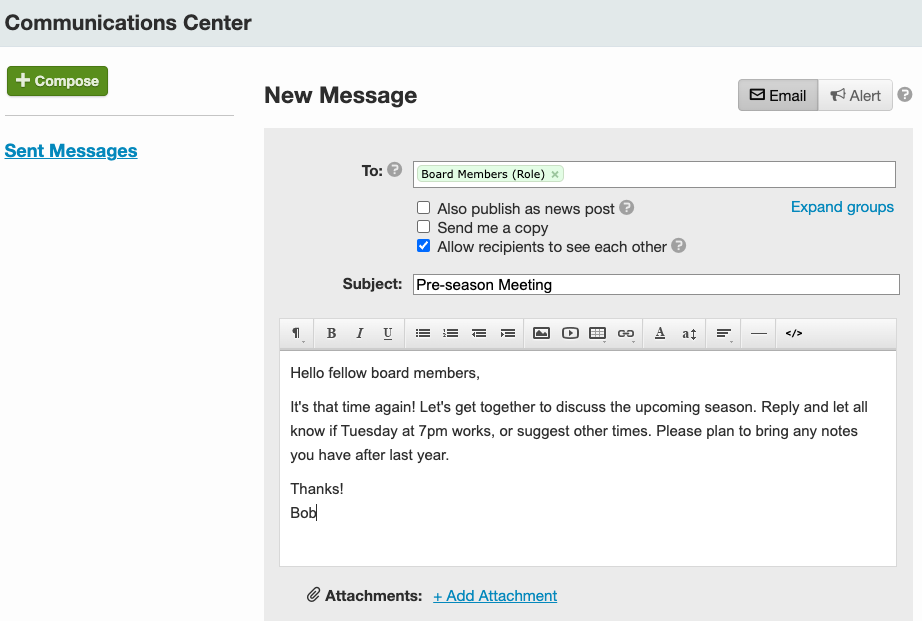 Updated email communication screenshot for Communications page