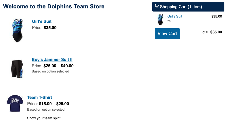 Updated team store webpage screenshot for Merchandise Sales page